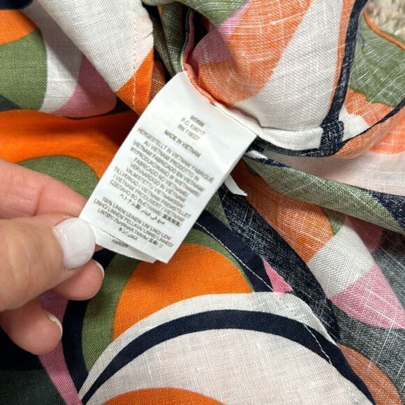 Boden Multi Color Linen Long Sleeve Button Down Top Size 12 Petite - Picture 5 of 6